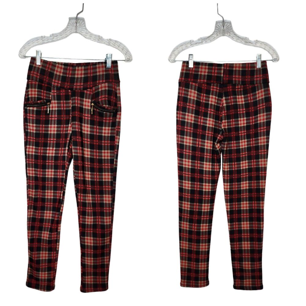 Ellie & Kate Red Plaid Leggings One Size Fit XSmall & Small